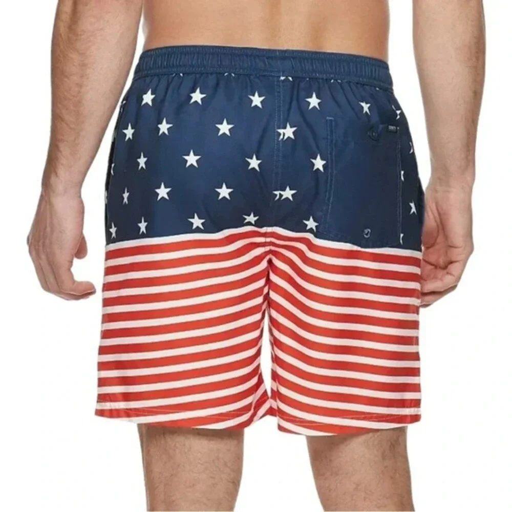 Trinity Collective Swim Trunks Mens Small Navy Red USA American Flag Stars‎ NWT